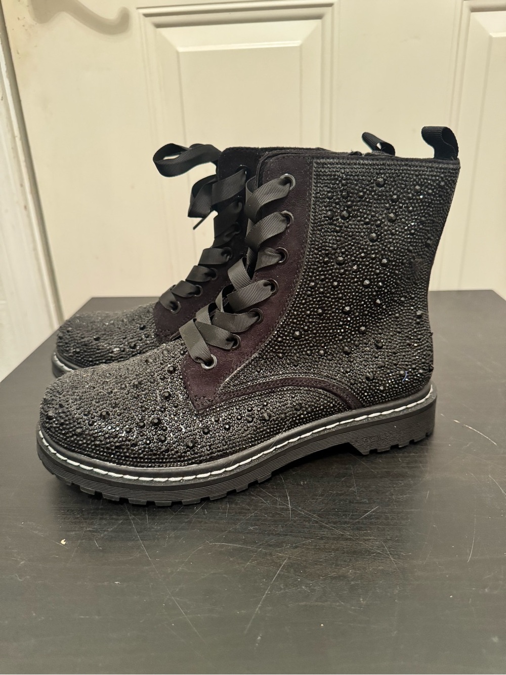 Torrid Embellished Rhinestone Lace up Combat Boot Bootie Black 10 Wide NWOB